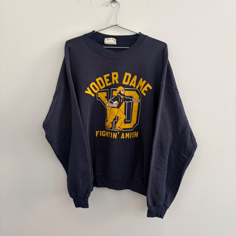 Vintage Lee Yoder Dame Fightin Amish Sweatshirt Mens 2XL Navy Blue Crewneck